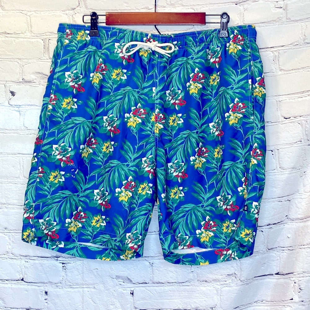 Chaps Blue Green Tropical Swim Trunks Men’s Size X-Large Excellent Condition